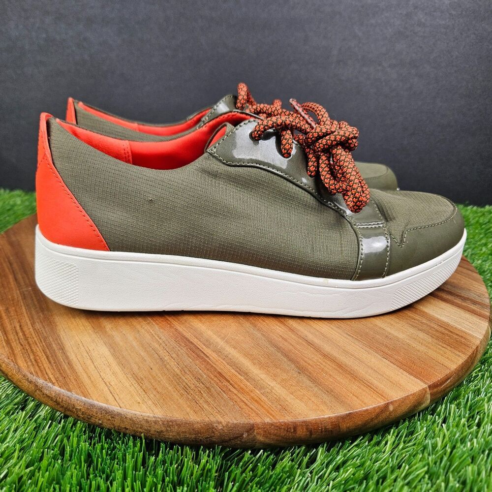 FitFlop Shoes Women's Size 7 Olive Green Orange Comfort Lace Up Low Top Sneakers